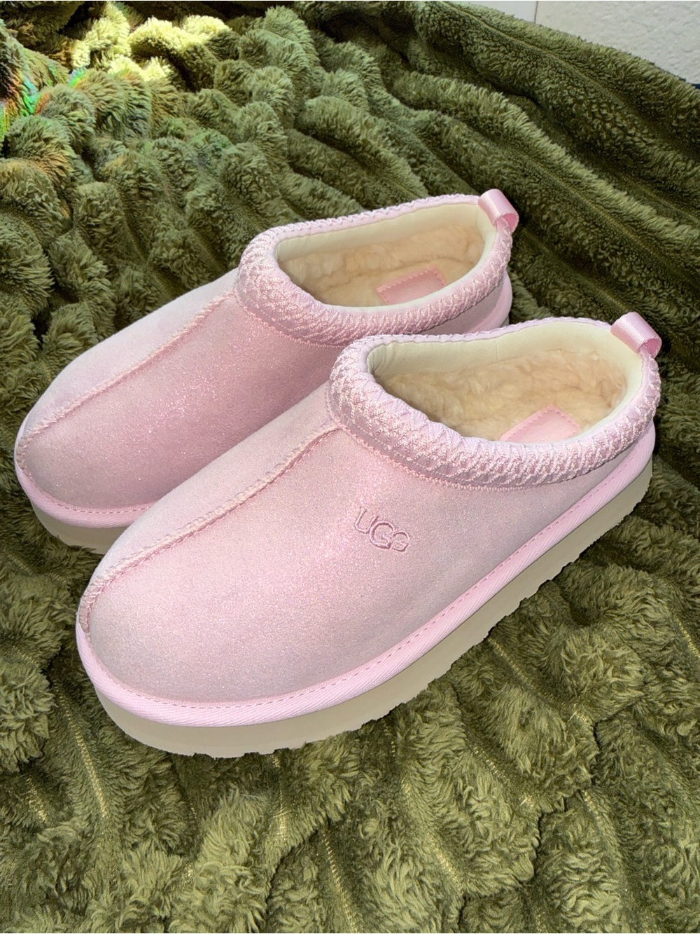 UGG Tazz Dazzle Kids Glitter Slippers - Pink - Size Kid 3
